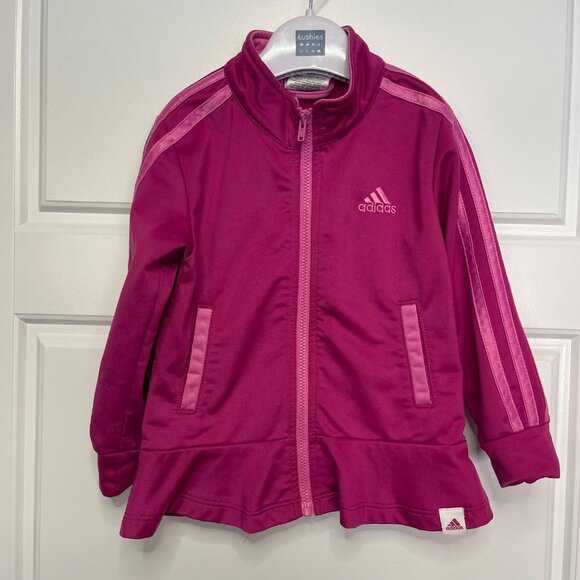 Adidas Track Jacket Toddler Girls Size 2T Lightweight Pink‎ 3 Lines Sleeves FLAW - Picture 2 of 11